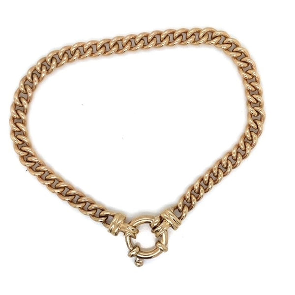Yellow Gold Solid Curb Link Bracelet with Bolt Clasp