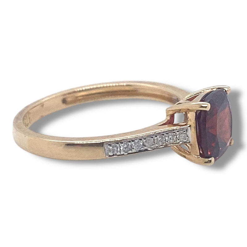 Cushion Cut Genuine Garnet Ring with Diamonds