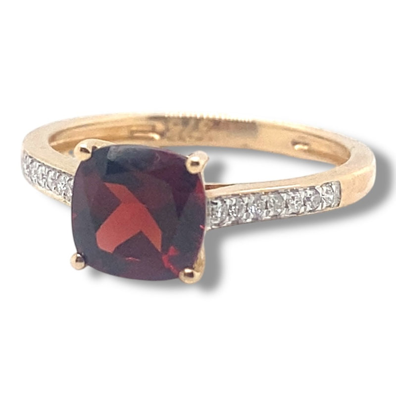 Cushion Cut Genuine Garnet Ring with Diamonds