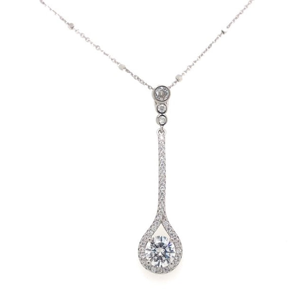 Dazzling Silver Necklace with Long Drop Pendant