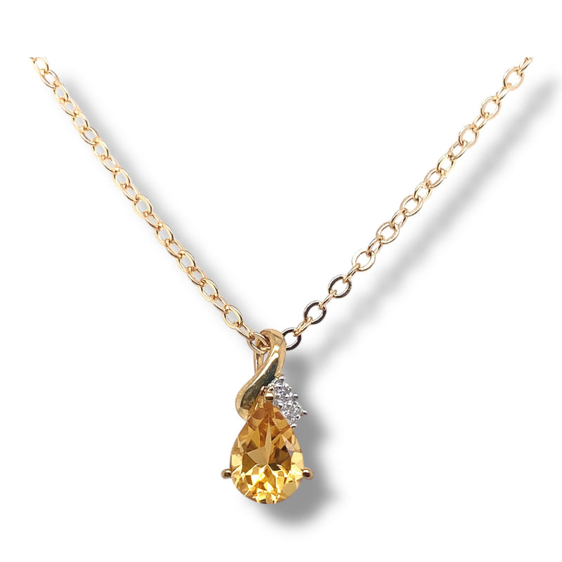 Teardrop Citrine Pendant with Diamonds