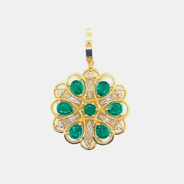 Created Emerald and Diamond Art Deco Enhancer Pendant