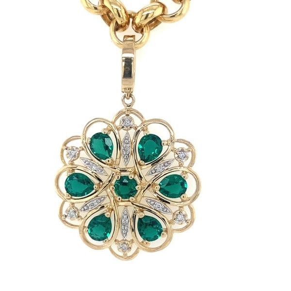Created Emerald and Diamond Art Deco Enhancer Pendant