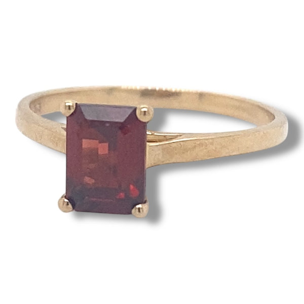 Emerald Cut Solitaire Genuine Garnet Ring