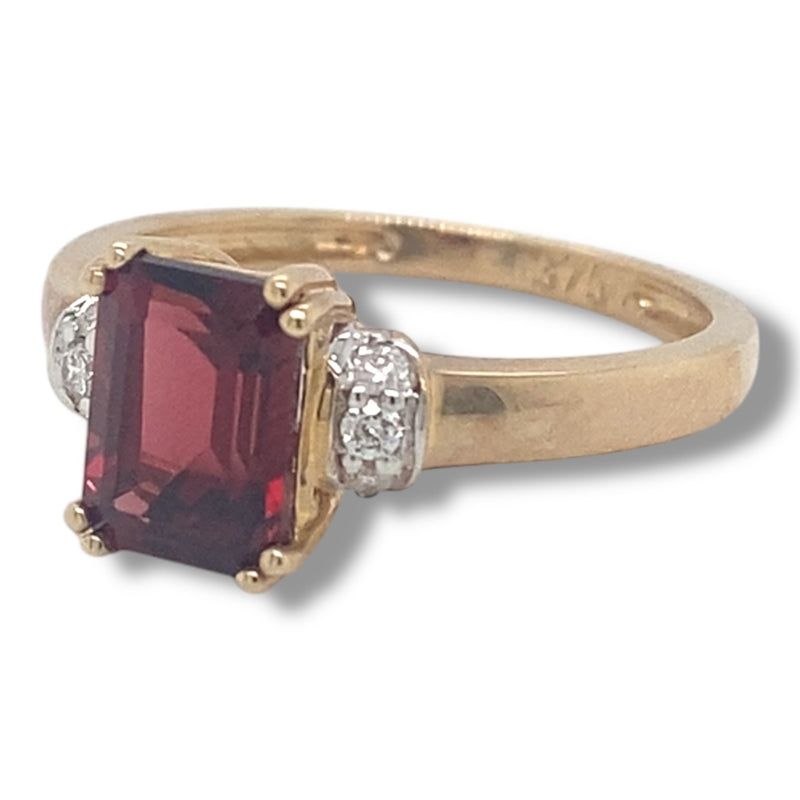 Emerald Cut Garnet and Diamond Ring