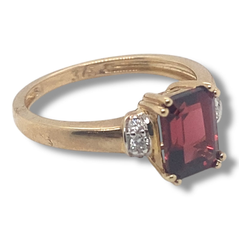 Emerald Cut Garnet and Diamond Ring