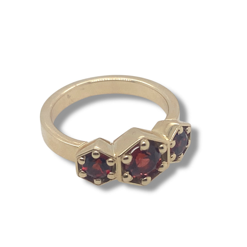 Hexagonal Garnet Trilogy Ring