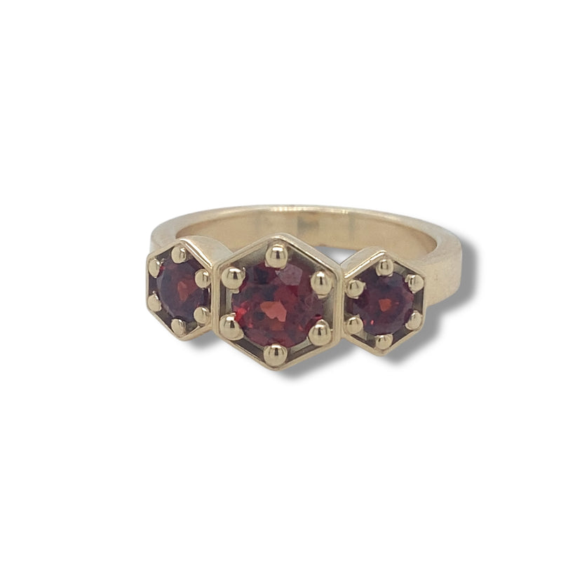 Hexagonal Garnet Trilogy Ring