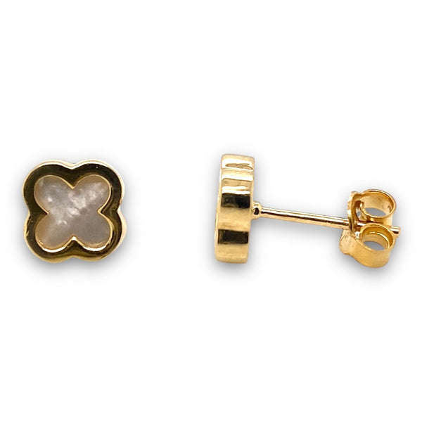 Yellow Gold and Mother of Pearl Clover Studs