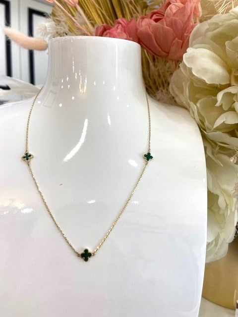 Malachite 3 Clover Gold Necklace