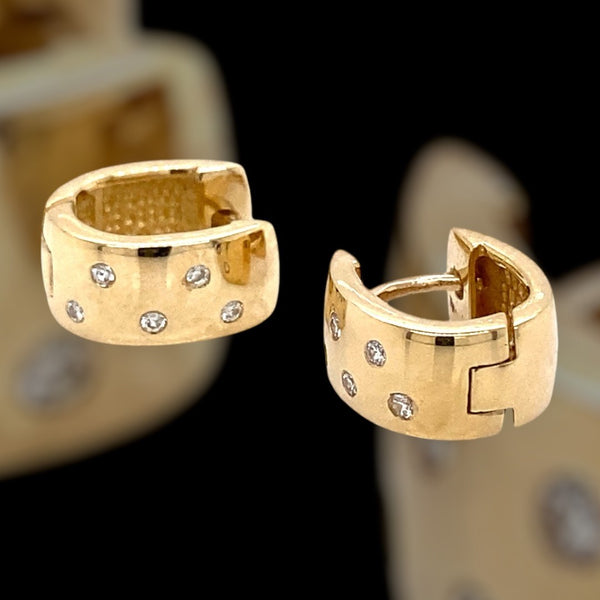 Wide Yellow Gold Huggies with 0.20ct Diamonds