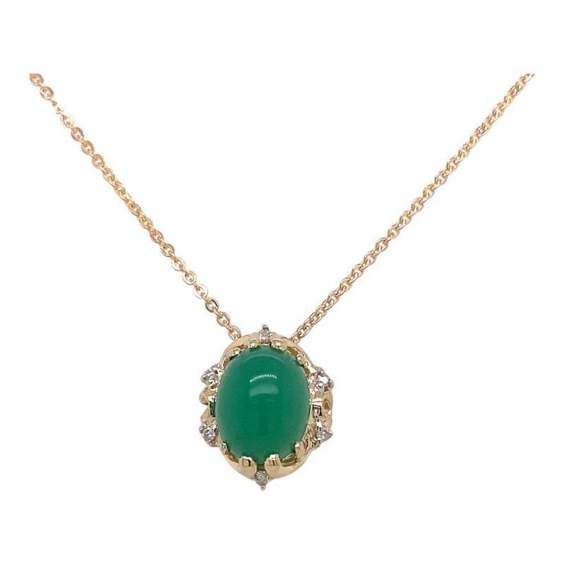 Genuine Cabochon Jade Pendant with Diamond