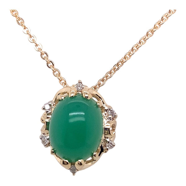 Genuine Cabochon Jade Pendant with Diamond