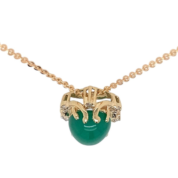 Genuine Cabochon Jade Pendant with Diamond