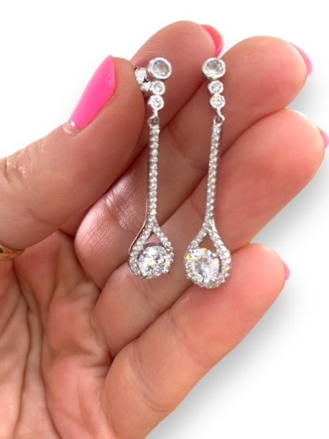 Dazzling Sterling Silver and Cubic Zirconia Drop Earrings