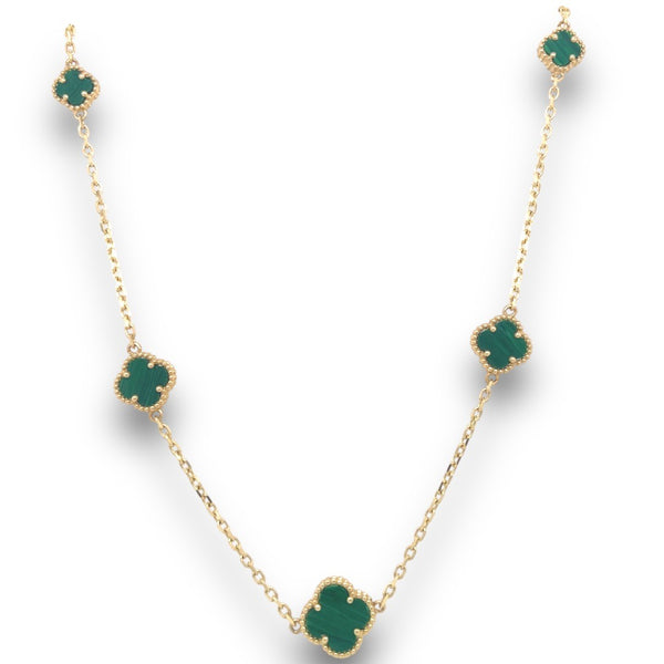 Yellow Gold and Malachite Gold Clover Necklace