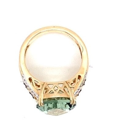 Mint quartz, garnet and diamond ring