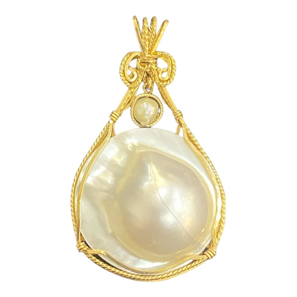 Large Yellow Gold Pendant with Mollusk Pearl - Estate