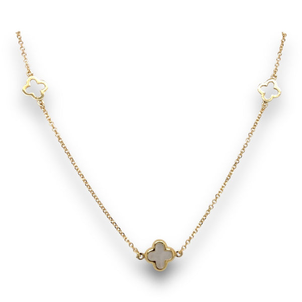 Yellow Gold Gemstone and Cut-Out Clover Necklace