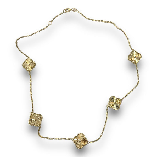 Yellow Gold Five Faceted Clover Pendant Necklace