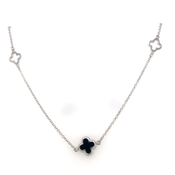 White Gold and Gemstone and Cut-Out Clover Necklace