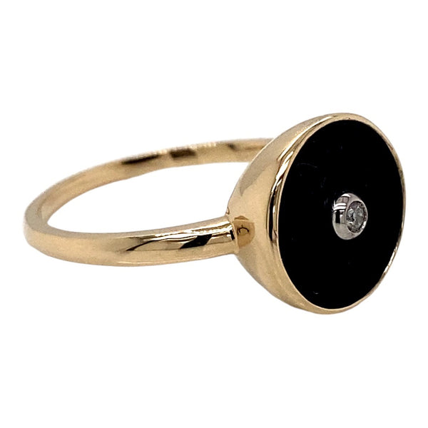 Yellow Gold, Onyx and Diamond Ring