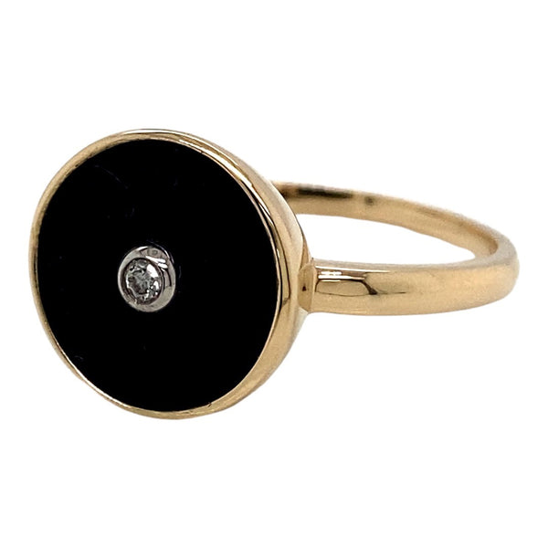 Yellow Gold, Onyx and Diamond Ring