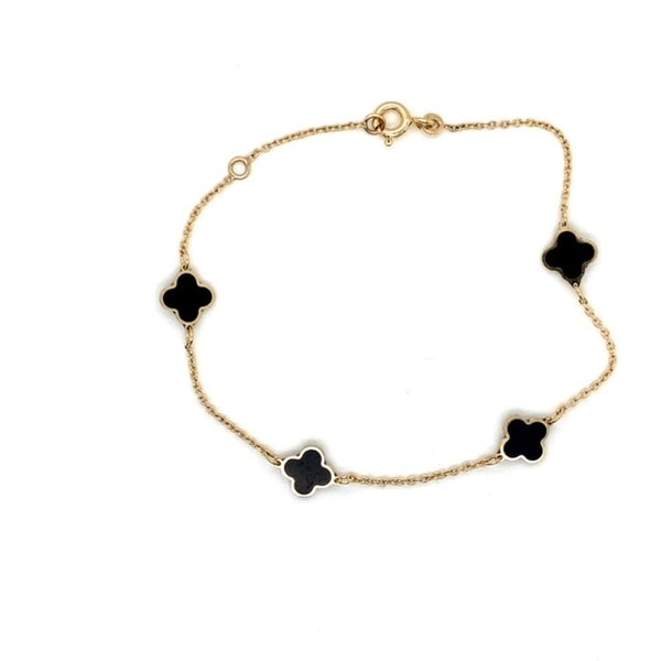 Black Onyx Clover Gold Bracelet
