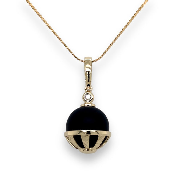 Onyx and Gold Ball Enhancer Pendant with Diamond