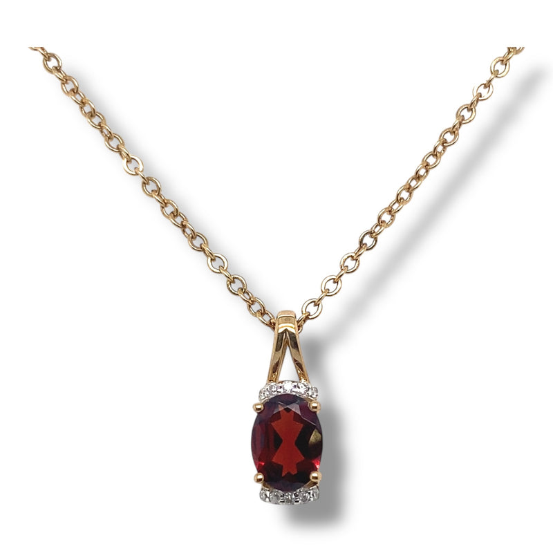 Oval Garnet Pendant with Diamonds