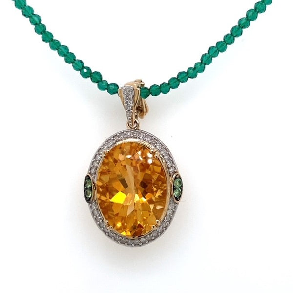 Yellow Citrine and Tsavorite Garnet Enhancer Pendant with Diamonds