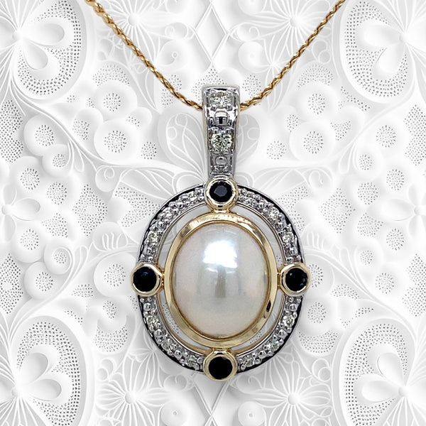 Mabe Pearl, Diamond and Sapphire Enhancer Pendant