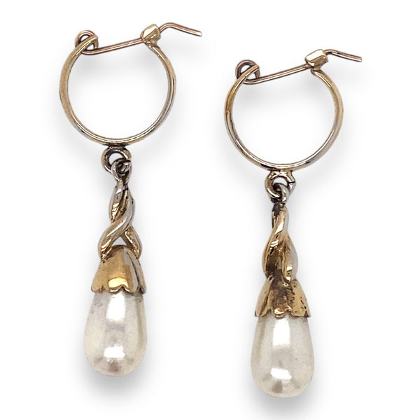 9 Carat Yellow Gold Drop Freshwater Pearl Earrings - Estate