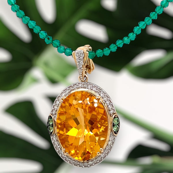 Yellow Citrine and Tsavorite Garnet Enhancer Pendant with Diamonds