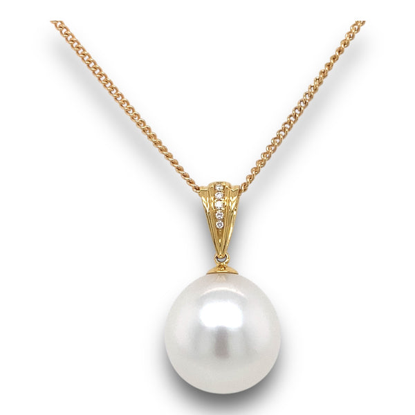 Round Oval South Sea Pearl Pendant with Gold and Diamond Bail