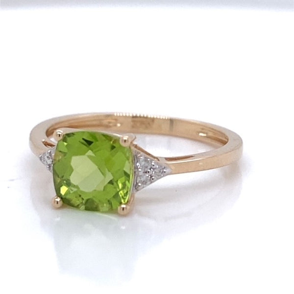 Square Peridot and Diamond Ring