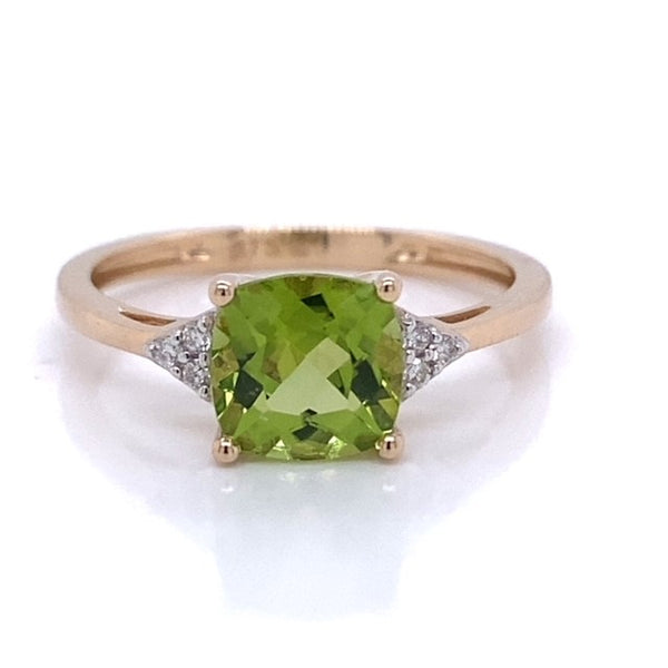 Square Peridot and Diamond Ring