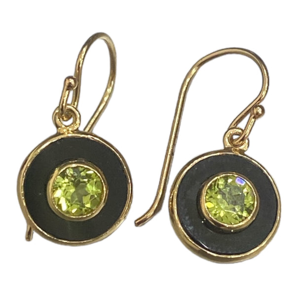 Onyx and Peridot Shepherd Hook Drop Earrings