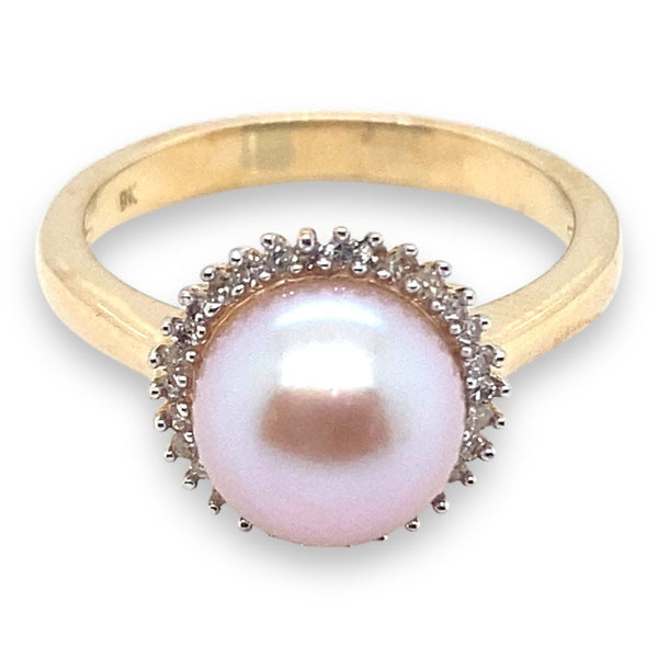 Pink Freshwater Pearl and Diamond Ring