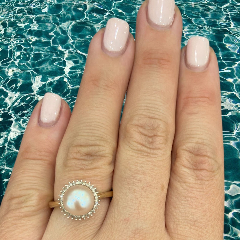 Pink Freshwater Pearl and Diamond Ring