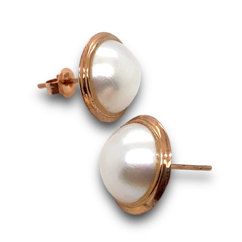 Mabe Pearl Flat Studs with Gold Trimming