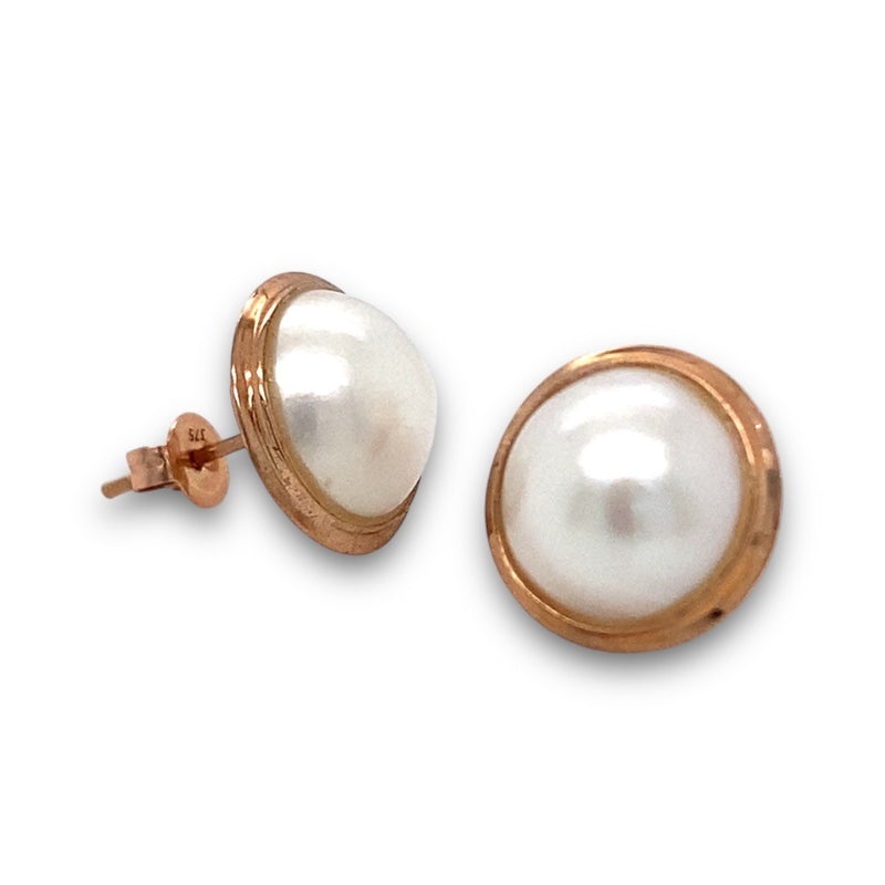 Mabe Pearl Flat Studs with Gold Trimming