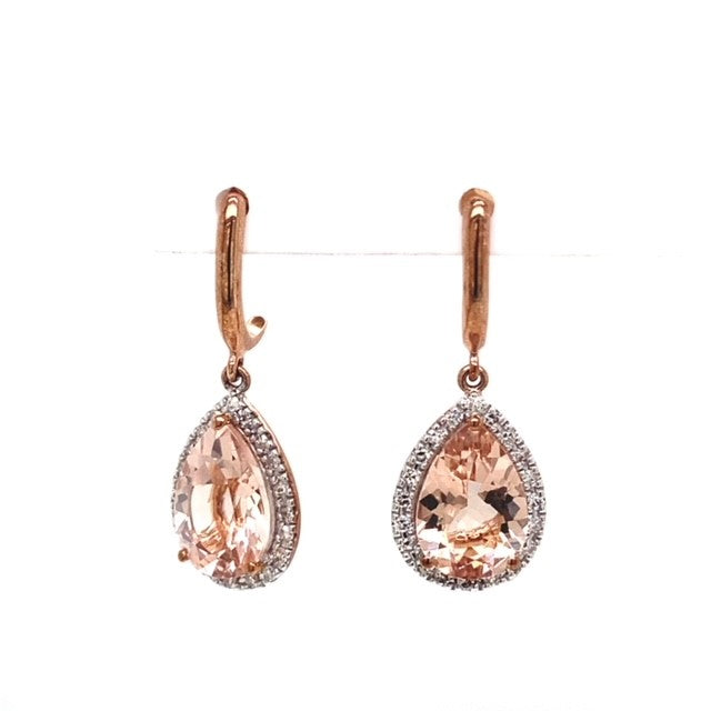 Morganite and Diamond Pear Shaped Earrings