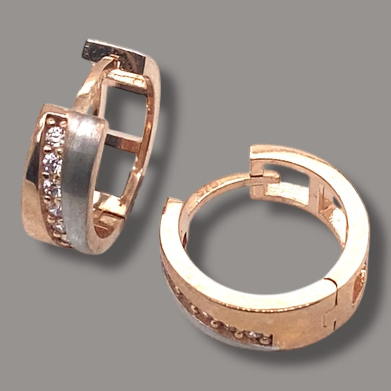 Rose and White Gold Decorative Wide Huggies