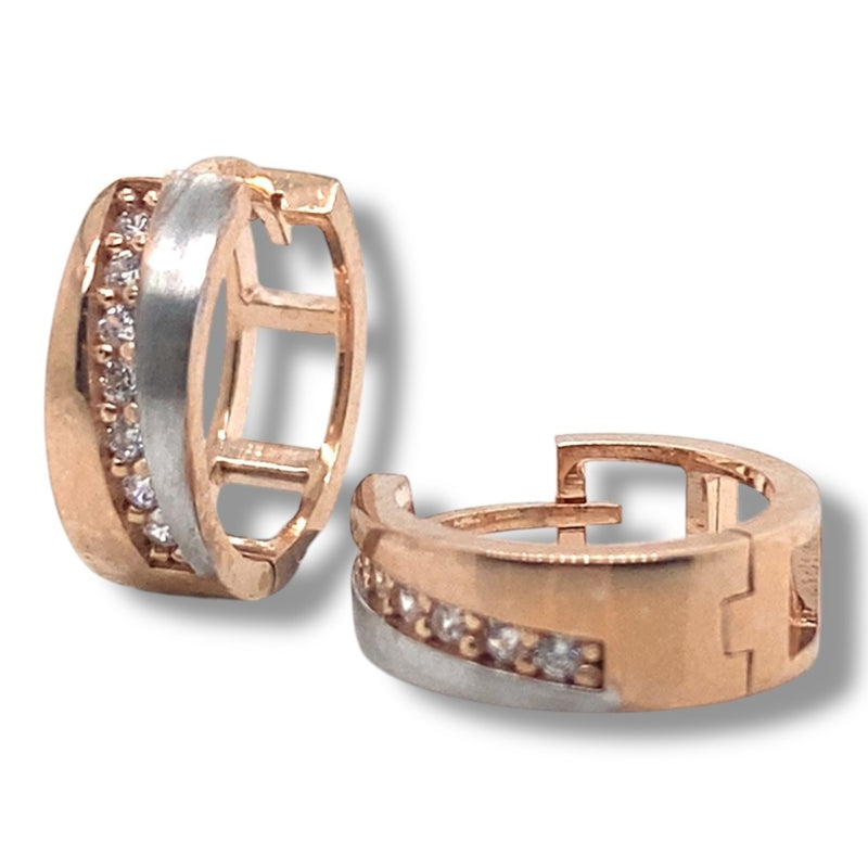 Rose and White Gold Decorative Wide Huggies