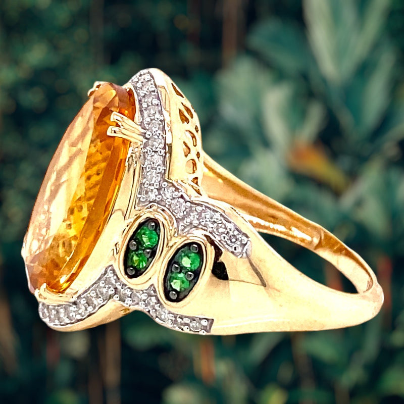 Yellow Citrine and Tsavorite Garnet Cocktail Ring with Diamonds