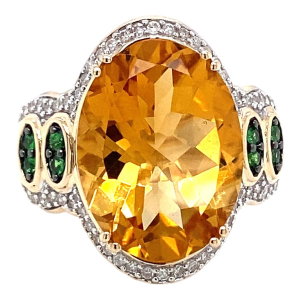 Yellow Citrine and Tsavorite Garnet Cocktail Ring with Diamonds