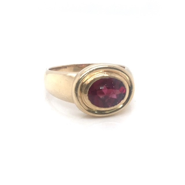 Bezel Set Ruby and Yellow Gold Ring - Estate