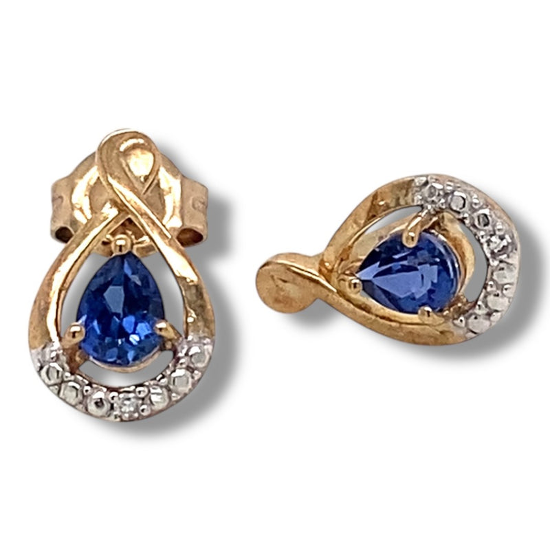 Swirl Teardrop Stud Earrings with Sapphire