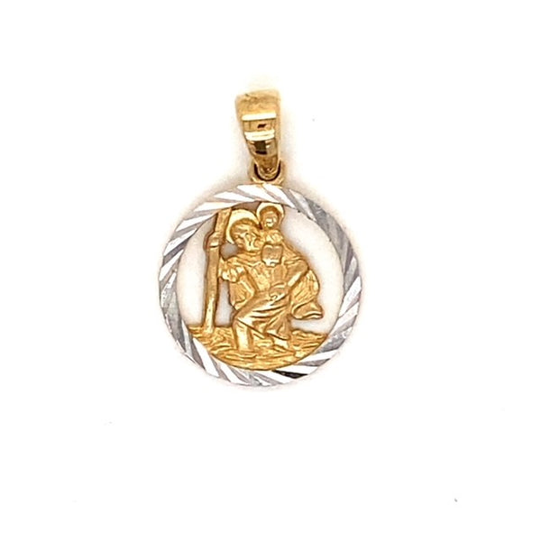 Two-Tone Diamond Cut St Christopher Pendant